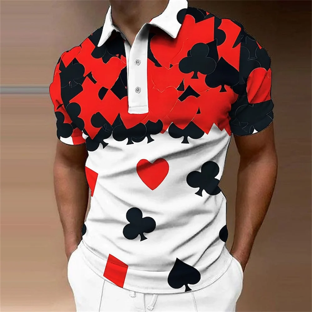 

New Men'S Polo 3d Playing Card Printing Fashion Men Clothing Daily Casual Short Sleeve Street Designer Top Loose Oversized Shirt