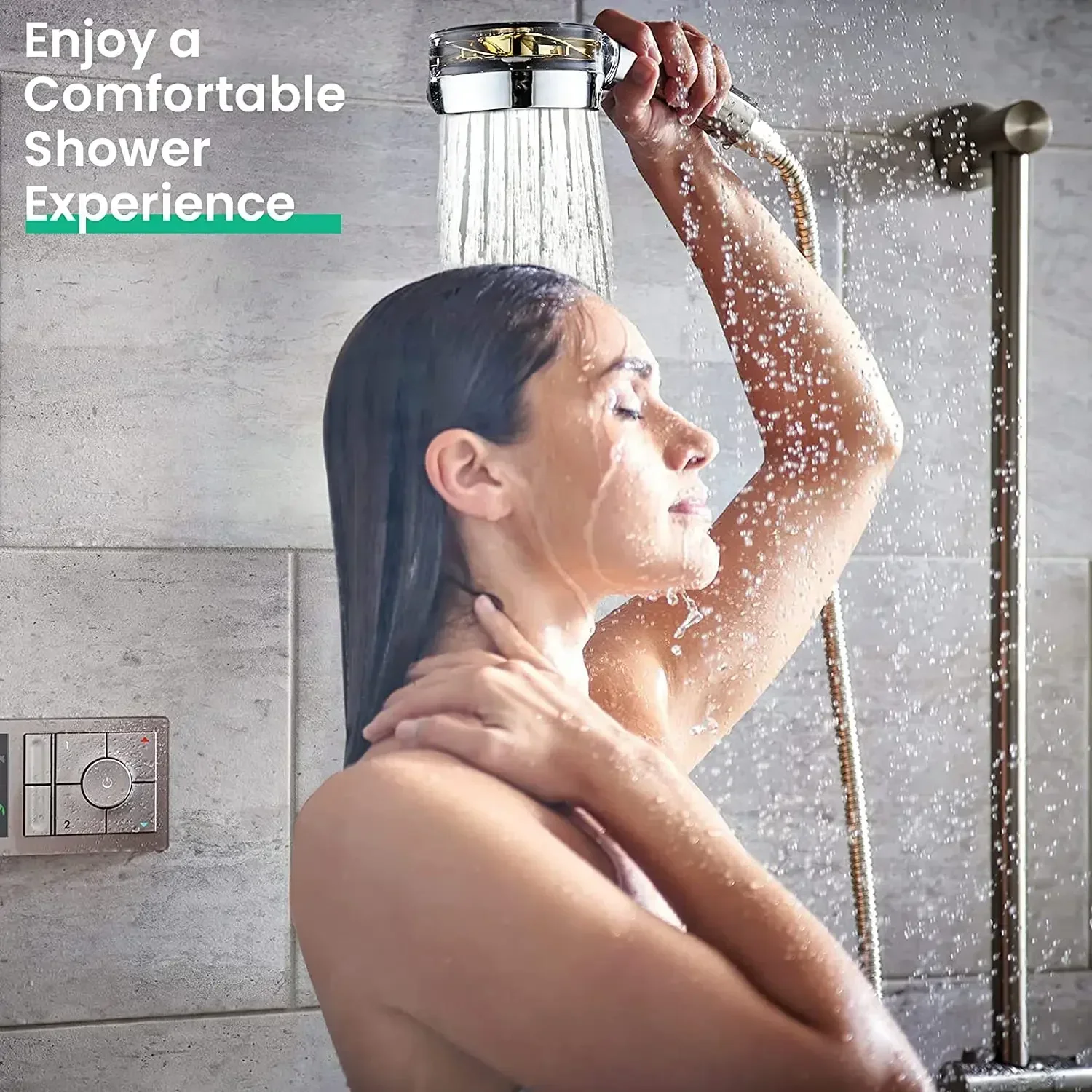 Turbo Propeller Water Saving Shower Head and Holder High Preassure Showerhead Rainfall with Fan Bathroom Accessories 2