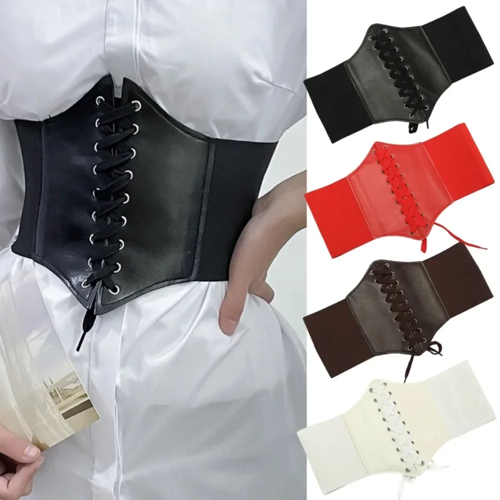 

Women Corset Slimming Belt PU Leather Bandage Gothic Waist Belts Vintage Lace-up Belly Band Postpartum Belt Body Shaper Bustier