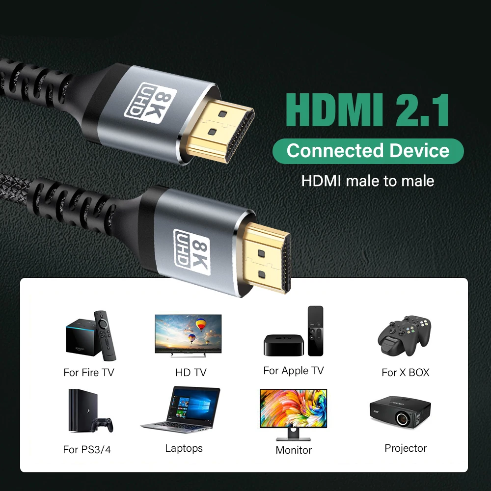HDMI 2.1  ̺, HDTV ø ó PS5 PS4 Ϳ, EARC   UHD 1M 7M, 8K, 60Hz, 4K, 144Hz, 48Gbps