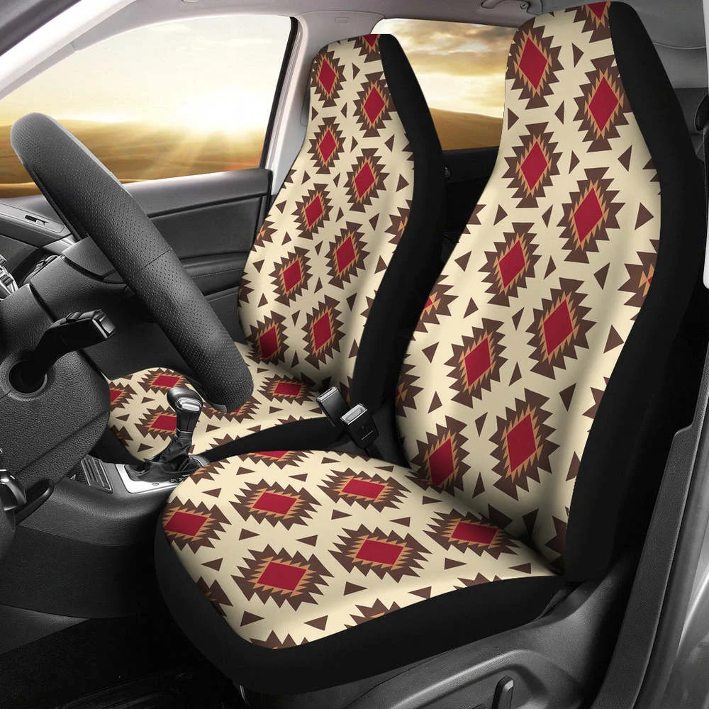 

Navajo Inspired Native Tribal Ethnic Car Seat Covers in Creamy Beige a,Pack of 2 Universal Front Seat Protective Cover