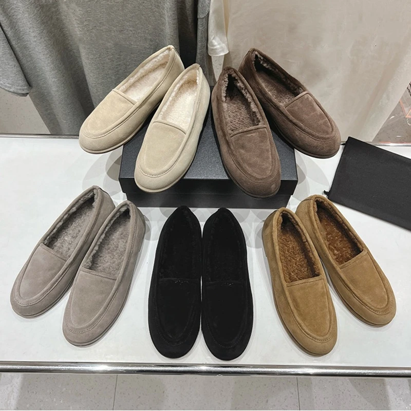Women Winter Shoes Women's Winter Shoes 2025 New Wool One-piece Loafers Low Heel Fashion Casual One-Foot Slip-on Warm Ladies Shoes