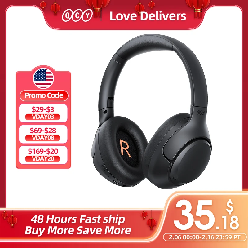 QCY H3 ANC Wireless Headphones Bluetooth 5.4 Hi-Res Audio Over Ear Headset 43dB Hybrid Active Noise Cancellation Earphones 60H