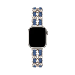Elegant Metal & Leather Strap Bracelet for Women - Luxury Design (Starlight - Denim)