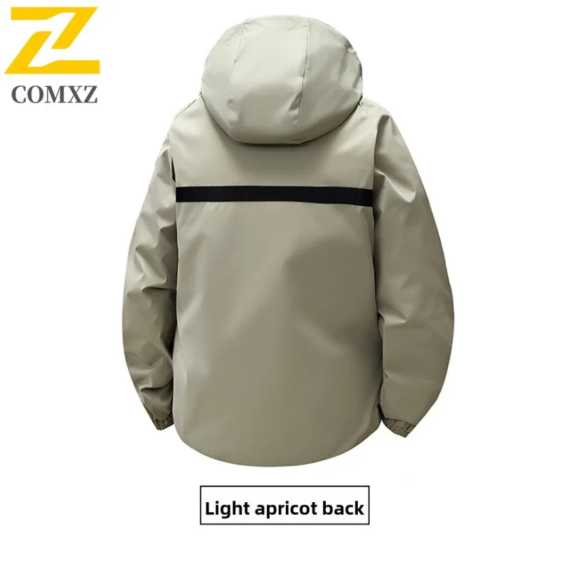 COMXZ Men Autumn Jacket Hooded Hiking Travel Light Motorcycle Coat Leisure Pure Color Design Journey Wind Resistant Clothing