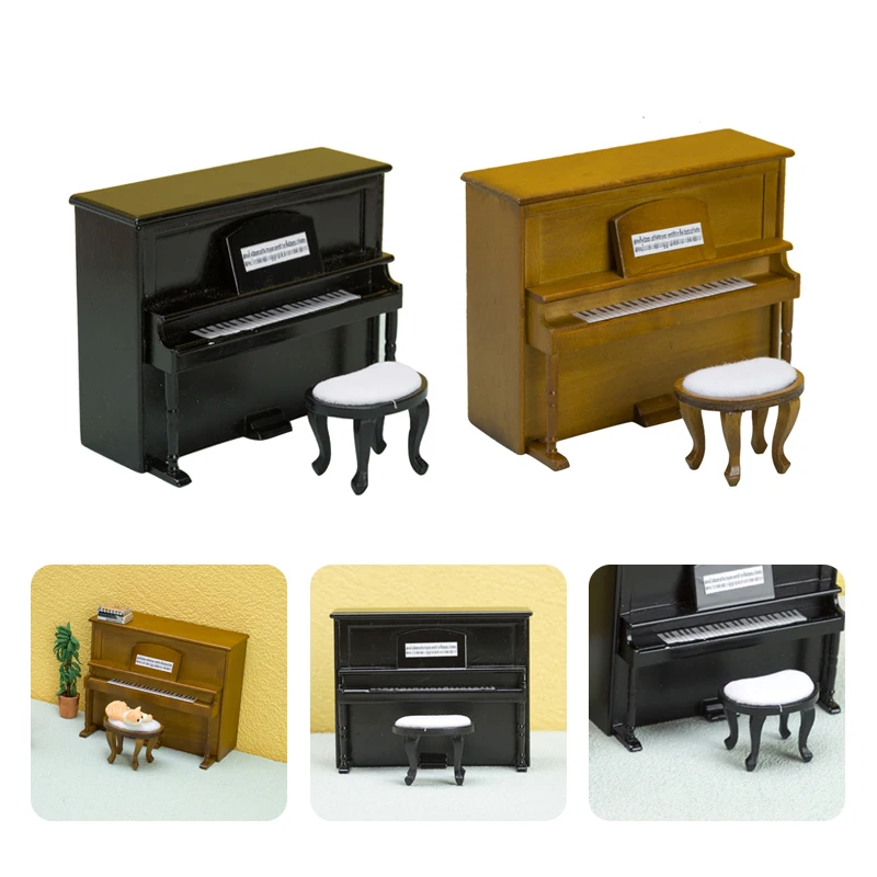 

1Set Doll House Miniature Upright Piano With Piano Stool Dollhouse Mini Furniture Model DIY Dollhouse Life Scene Decor