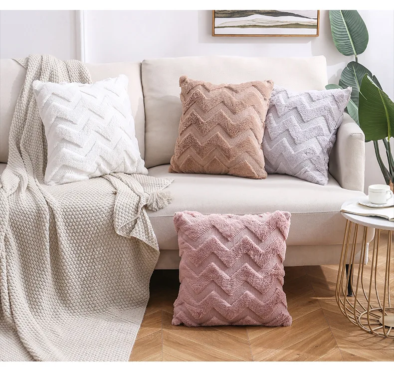 

2pcs 45*45cm Solid Color Double-sided Plush Pillowcase European Style Square Pillowslip 3D Wave Pattern Soft Pillow Cover