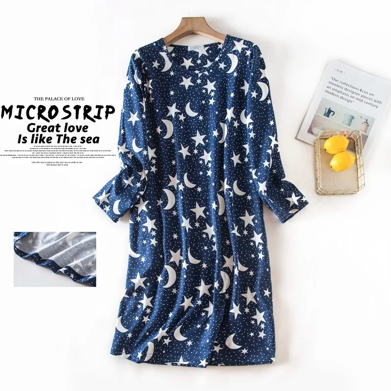 Spring Summer Women Casual Cartoon Sleep Dress Ladies Soft Cotton Nightgown Female Long Sleeve Plus Size Home Sleepshirt