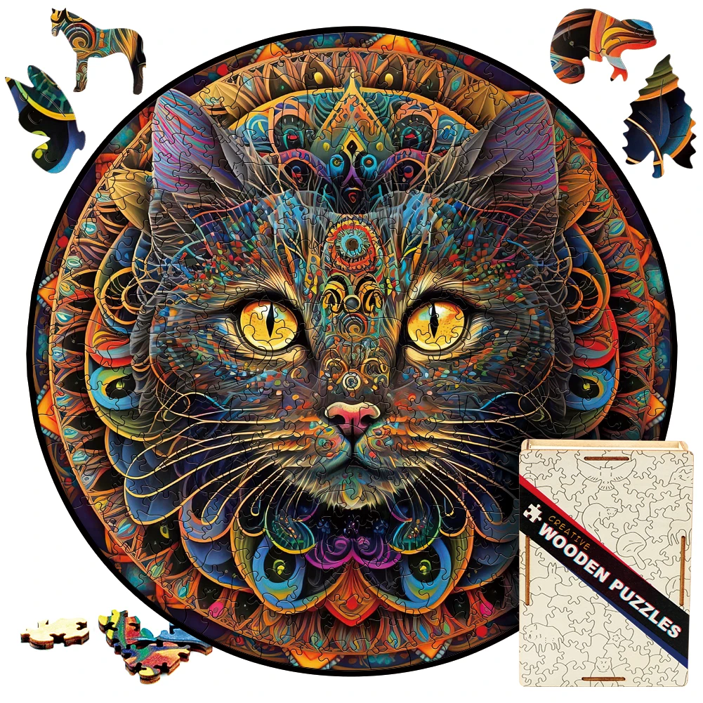 Mandala Cat Wooden Jigsaw Puzzle Board Games Animal Wood Puzzle Montessori Educational Toys Family Puzzles For Kids And Adults jigsaw puzzles wooden jigsaw puzzles educational puzzles mini jigsaw puzzle