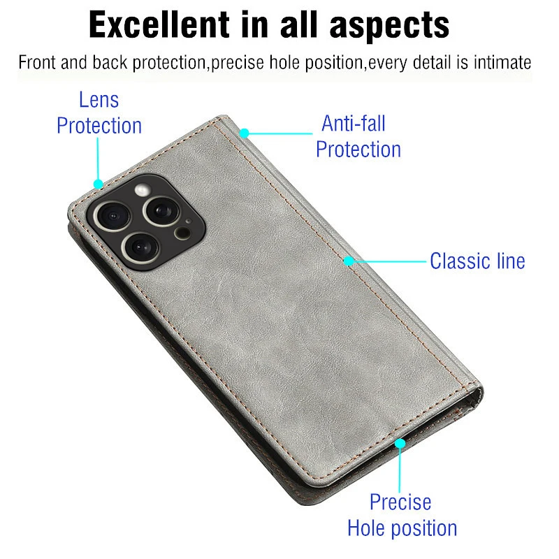 Flip Wallet Case For Apple iphone 15 14 13 Pro 16 16e 12 11 Pro Max XS XR X 8 7 6S 6 SE 2020 2022 phone Cover Leather Case Coque - 2