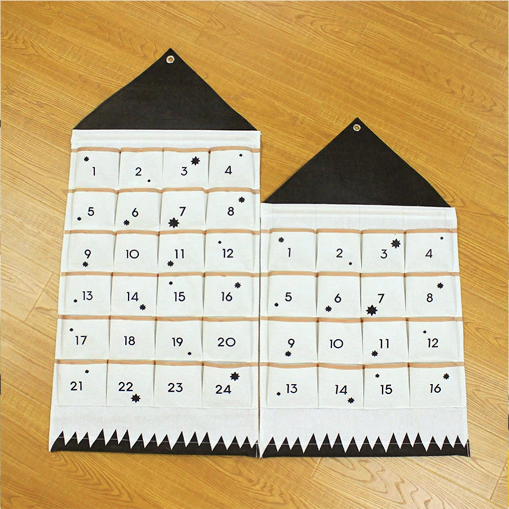 크리스마스 강림절 카운트 다운 달력 캔버스, 24 포켓 비스킷 정리함, 어린이 방 침실 보관 가방, 겨울 휴가
