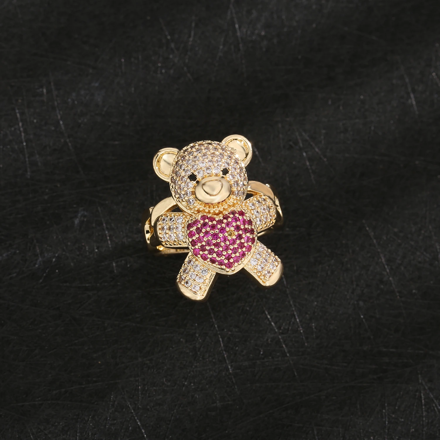 New Original 14k Gold Plated Fashion Colorful Cute Teddy Bear Ring Suitable for Women and Girls Animal Personality Jewelry 3