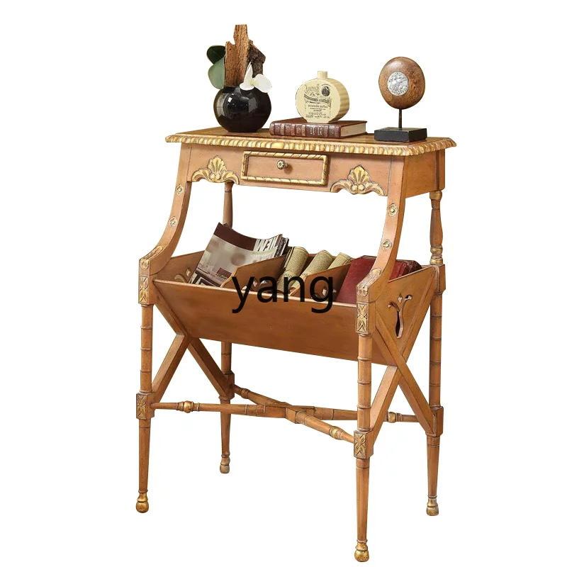 

LXL Acajou Solid Wood Carving Gilding Floor Book Shelf Living Room Decorative Shelf