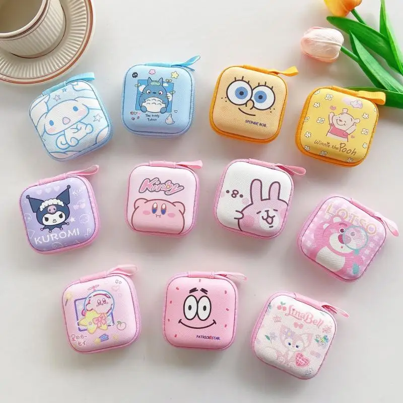 

Sanrio Spongebobed Cinnamoroll Small Square Bag Zero Wallet Zipper Headset Data Cable Storage Box U Disk Portable Storage Bag