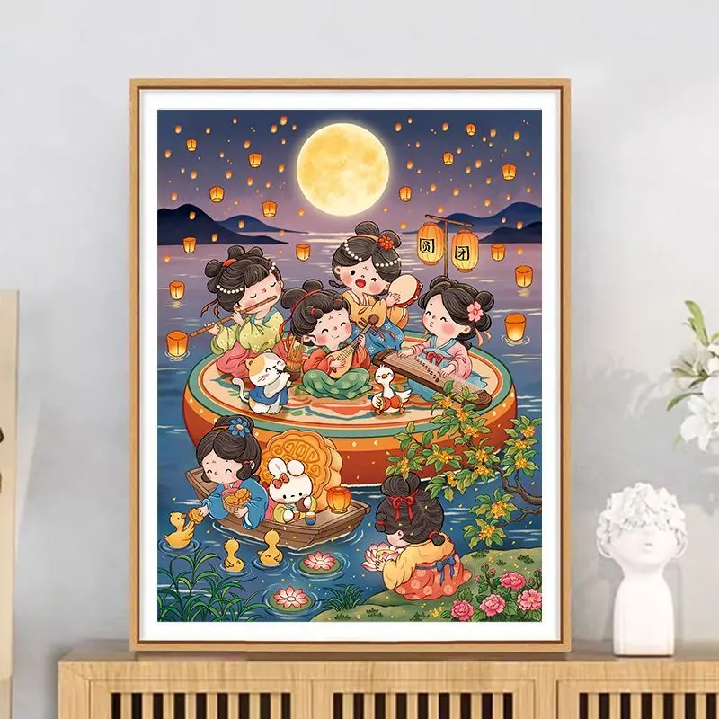 DIY 면사 11CT 인쇄된 정밀 십자수 음악을 즐기는 여성들 풍경 그림 십자수 키트 자수 바느질 세트
