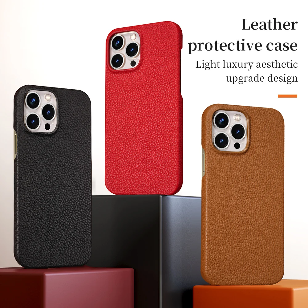 Luxury Lychee Genuine Cowhide Leather Shockproof Phone Case – Clearance Sale