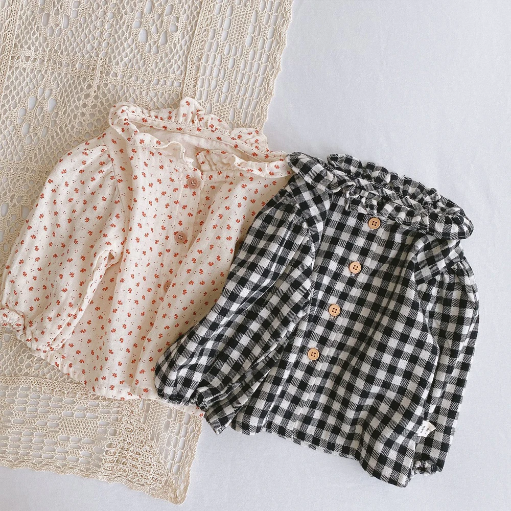 Baby Girl Blouse 0 to 3 6 9 12 18 4 Months Princess Soft Cotton Floral Plaid Kids Shirts For Toddler Girls Clothes Cute Top