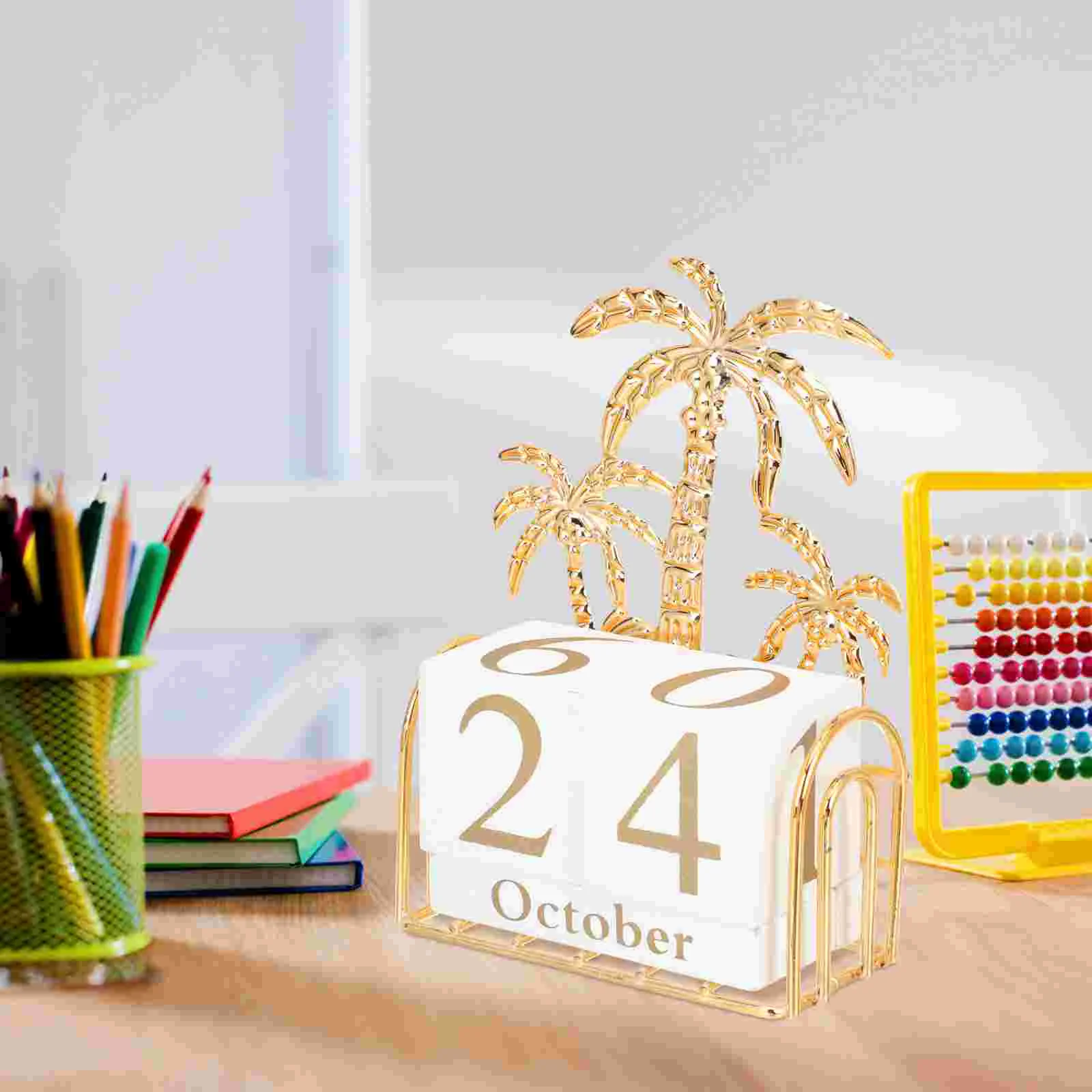 

Calendar Decoration Cube Solid Wood Decorate Turtle Leaf Perpetual Block Wrought Iron Digital