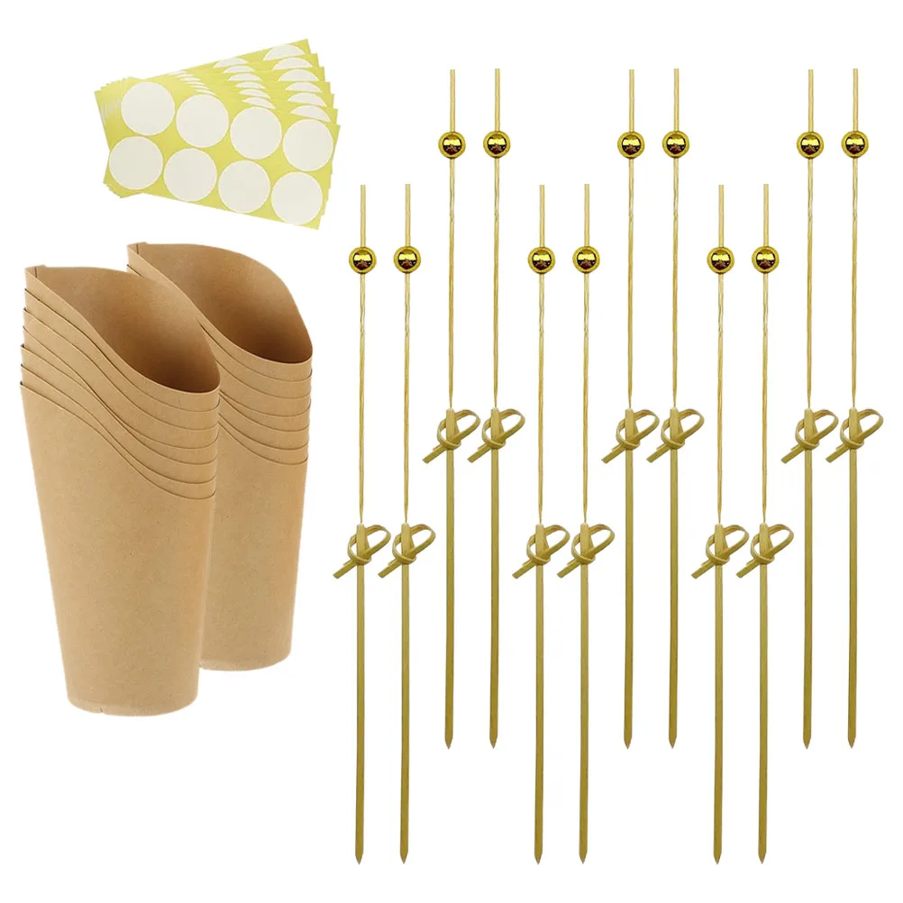 1 Set Kraft Paper Snack Cups with Bamboo Picks and Label Sheets, 12oz Disposable French... - SKU KPSC1458 - UGI Packaging