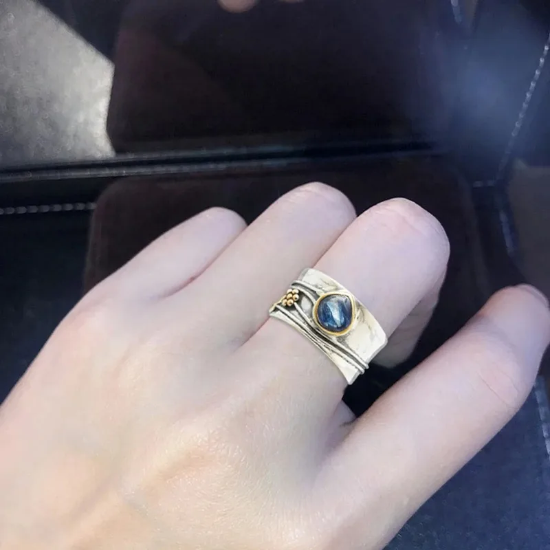 New Fashion Women Water Drop Crystal Inlaid Wide Face Ring Female Vintage Bohemian Carved Flower Leaves Ring Кольцо С Эмалью