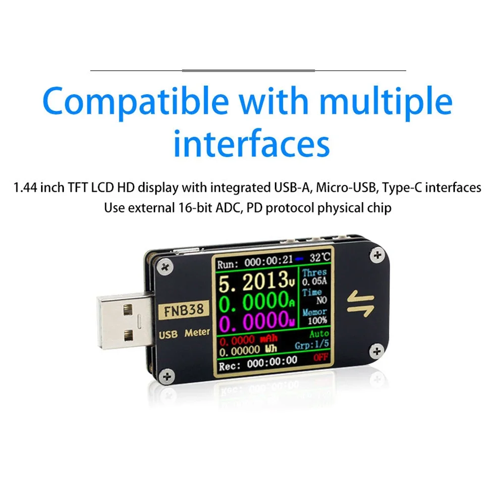 FNB38 Current And Voltage Meter USB Tester QC4+ PD3.0 2.0 Fast Charging Protocol Safe USB Voltage And Current Detection Meter