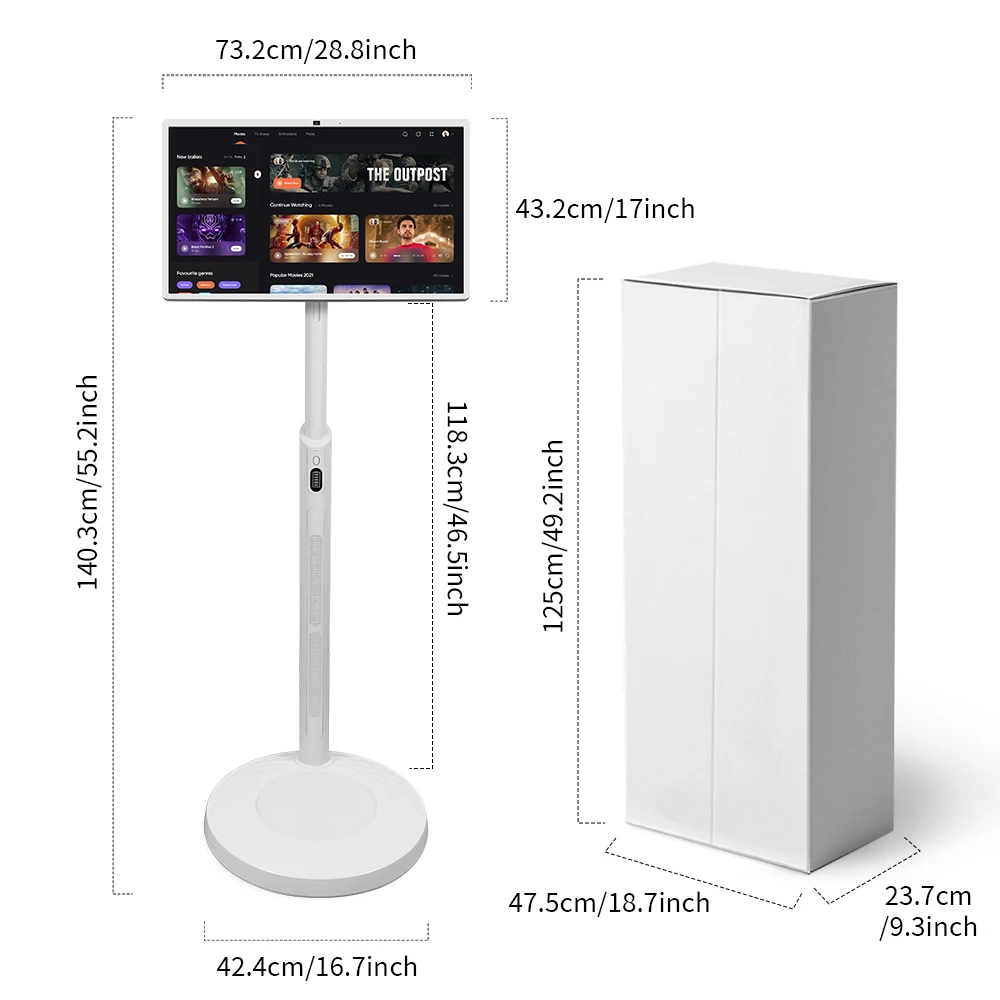 US Stock| 32 inch Portable Smart Monitor on Wheels 4+64GB Smart Touch Screen with Android 13 6H Video Playback Time Touch Screen