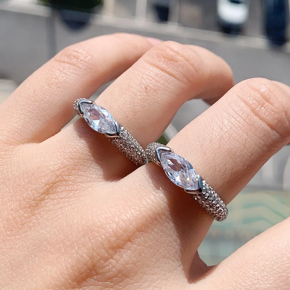925 스털링 실버 쿠폰, 웨딩 마르키즈 눈 모양 큐빅 지르콘 포장 오픈 손가락 반지, 여성용 약혼 럭셔리 주얼리 