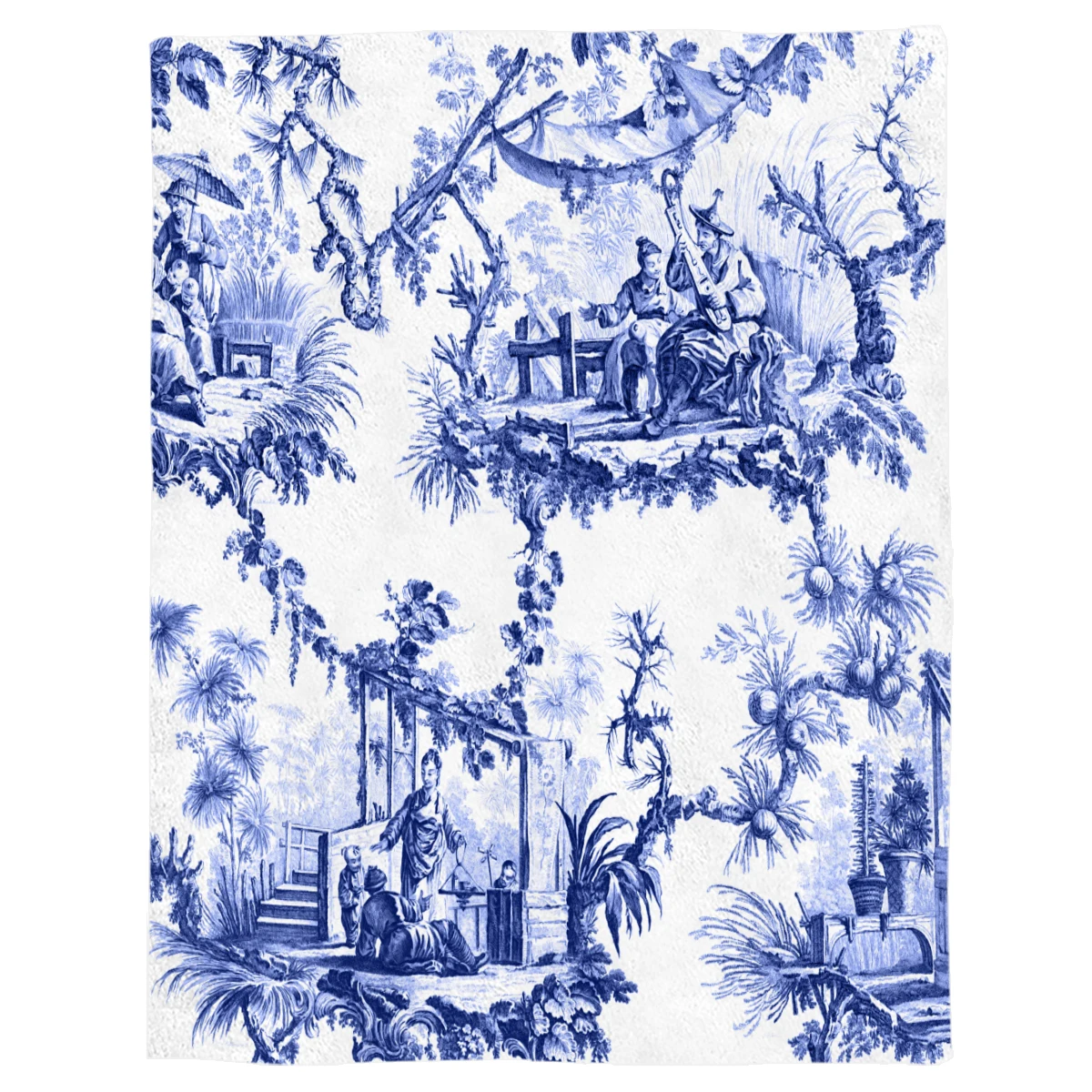 Throw Blanket Blue Chinoiserie Toile Throw Blanket  Warm Microfiber Blanket Flannel Blanket For Bedroom