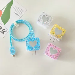 Luxucy Glitter Shiny Case For iPhone18W/20W data cable protect cover For Apple 13/11/12 charging cable winding charger head case