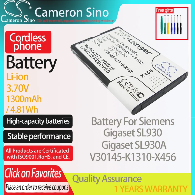 Batteria Cameronsino Per Siemens Gigaset Sl930 Gigaset Sl930A Adatto Per Batteria Telefono Cordless Siemens V30145-K1310-X456 1300Mah 3.70V
