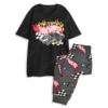Hot Wheels Pyjama Set Short Sleeve Long Trousers Set Men and Women Loose Outfit Hot Sale Faddish Casual Set 1