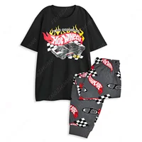 Hot Wheels Pyjama Set Short Sleeve Long Trousers Set Men and Women Loose Outfit Hot Sale Faddish Casual Set 1