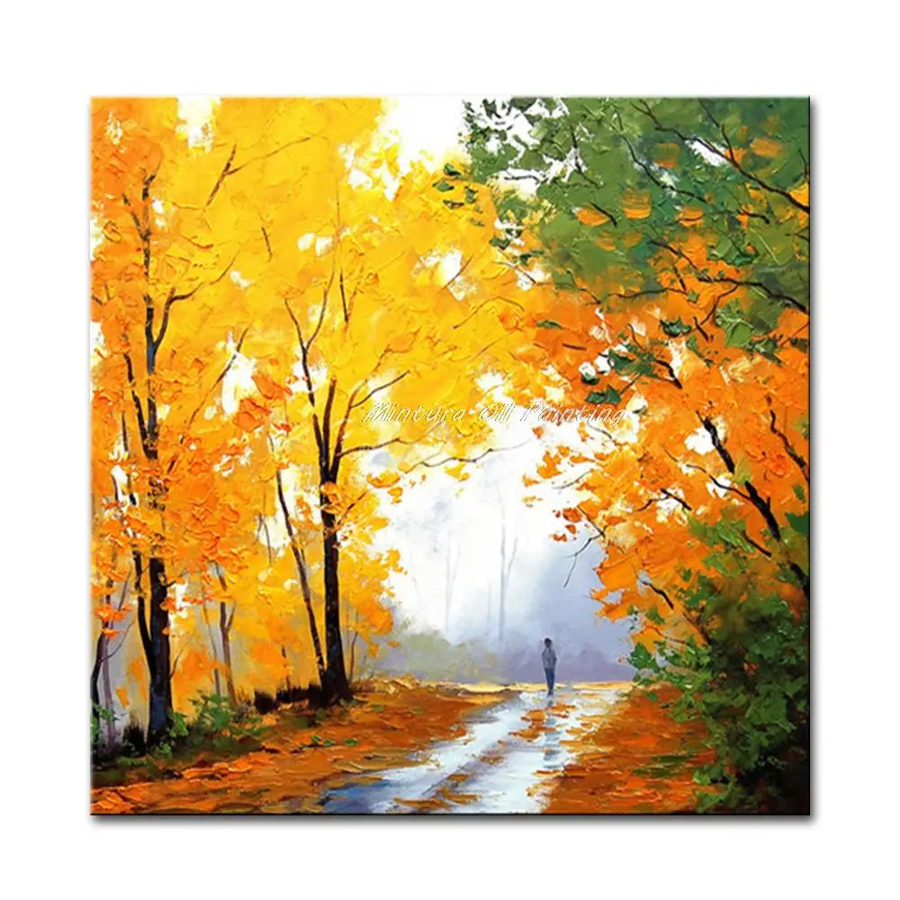 

Mintuta Hand-Painted Autumn Scenery Oil Painting On Canvas,Handmade Tree Landscape Picture Abstract Wall Art For Home Decoration