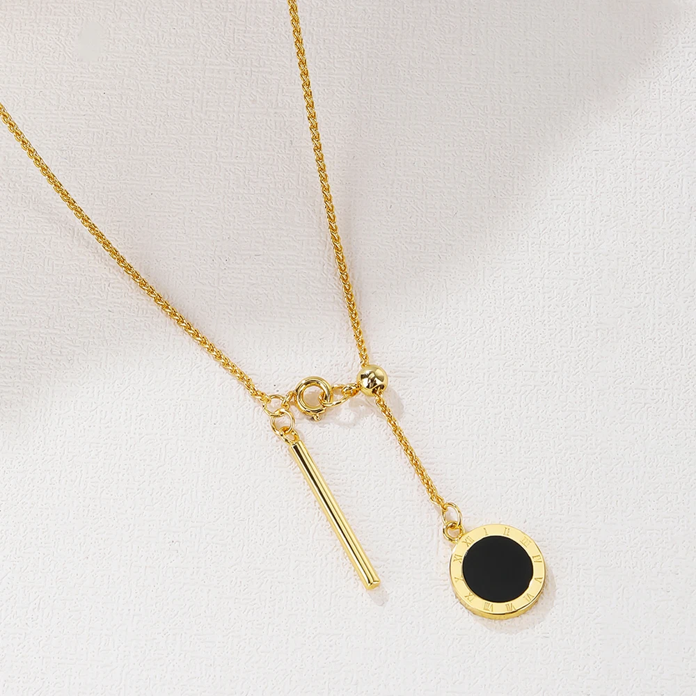

Классическое ожерелье с подвеской в виде черного диска, необычная Женская цепочка до ключицы