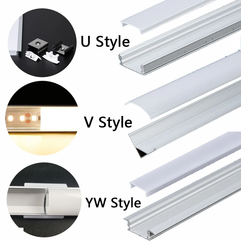5/10/20Pcs U/V/Yw Stile A Forma Di 50Cm Argento Alluminio Led Bar Light Channel Holder Cover Fai Da Te Per Led Strip Light Bar Cabinet Lamp