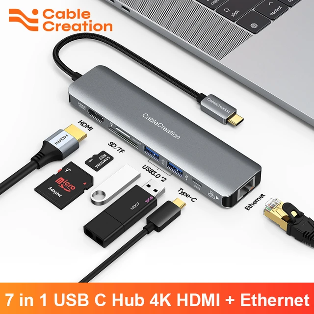 USB C Hub Ethernet Multiport Type C Adapter For MacBook Pro/Air iPad Pro  Laptop