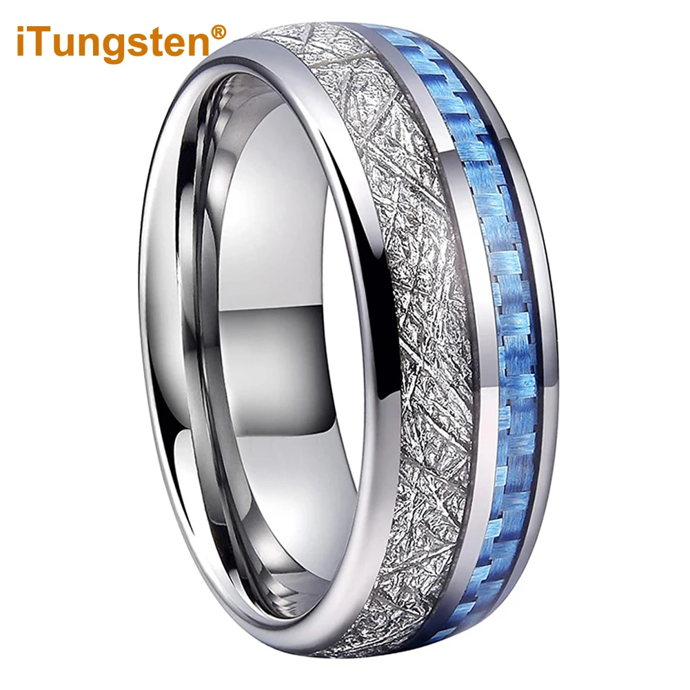 iTungsten 8mm Men Women Wedding Band Tungsten Carbide Ring With Blue Carbon Fibler And Meteorite Inlay Comfort Fit 10pcs 2% lanthanated wl20 tig tungsten electrode 1 0 1 6 2 0 3 0 3 2 4 0 mmx 150 175mm blue metalworking