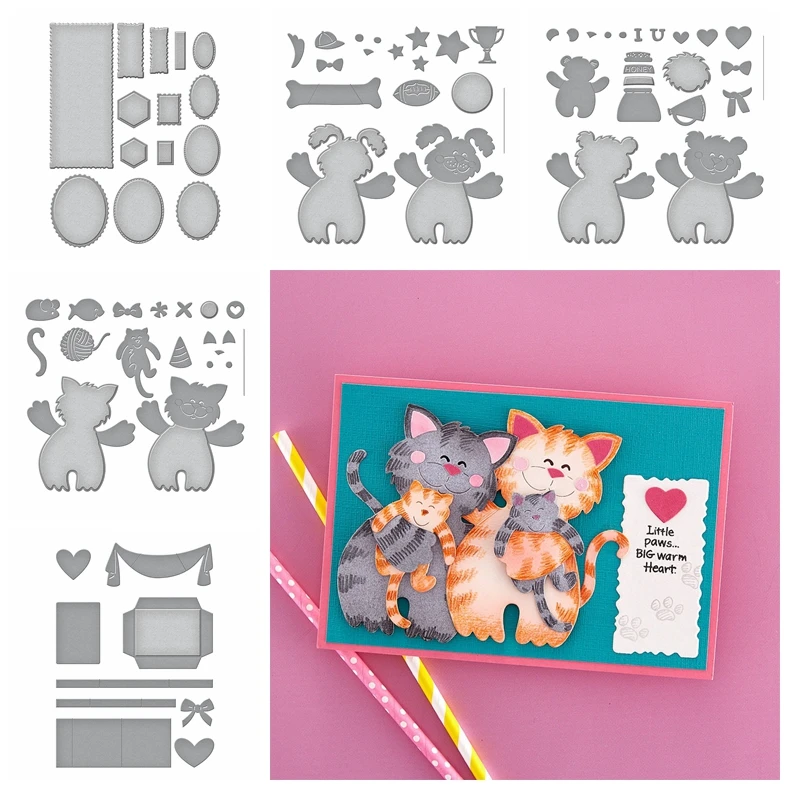 Naughty Cat Dog Panda Cutting Dies Naso Eye Expression Warm Wishes Timbri Trasparenti Gift Box Frame Die Cut Biglietto Di Auguri Fai Da Te Craft