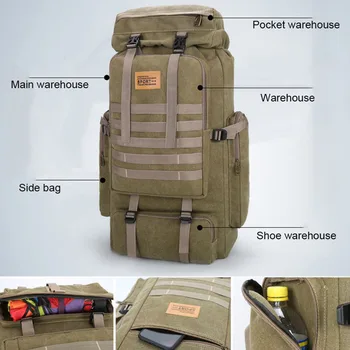 80L 600D Nylon Waterproof Trekking Hunting Bags Backpack Outdoor Rucksacks Outdoor Training Molle Tactical Knapsacks 4