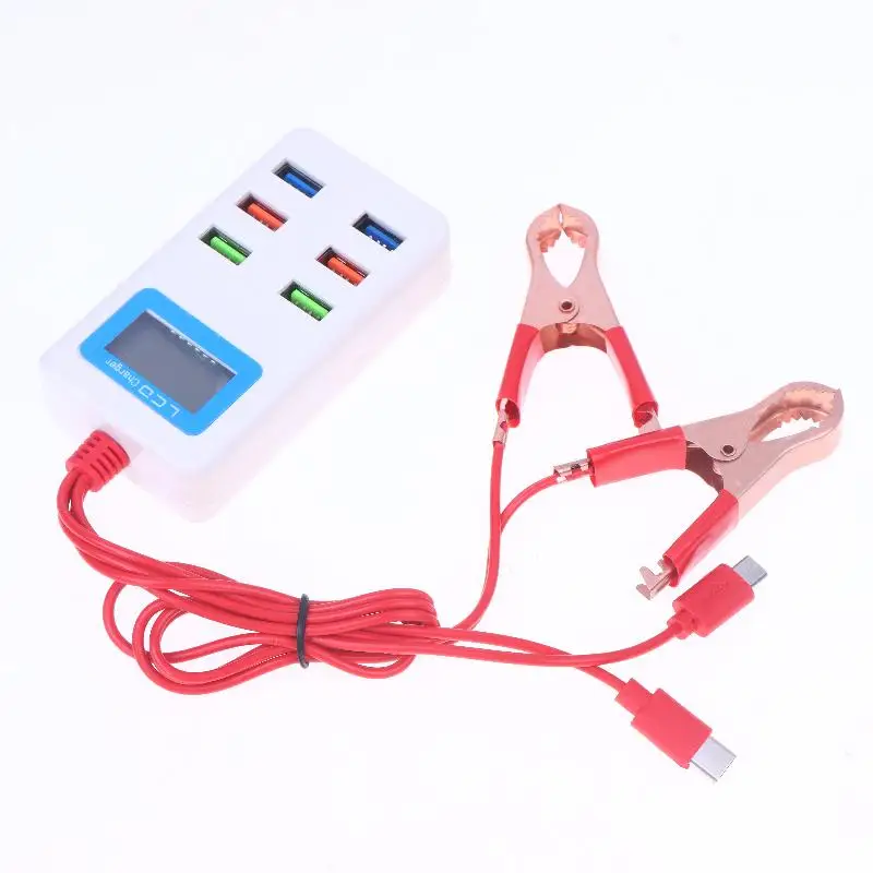 1Pcs 12-24V Universal 6USB With LCD Clip  Charger Multifunctional Clamp Charger For Mobile Phone Quick Charge DIY Accessories
