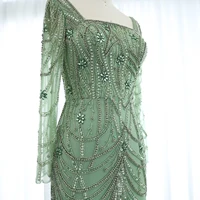 Luxury Dubai Green Mermaid Evening Dress Long Sleeves Square Neckline Arabic Women Wedding Party Dresses 163 1
