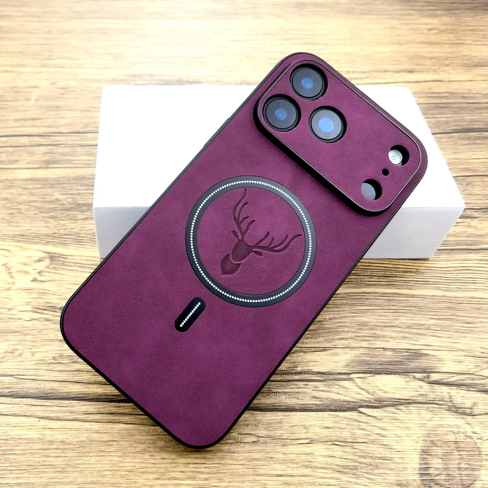 Luxury Faux Leather Retractable Case with Magsafe Wireless Charging Capability