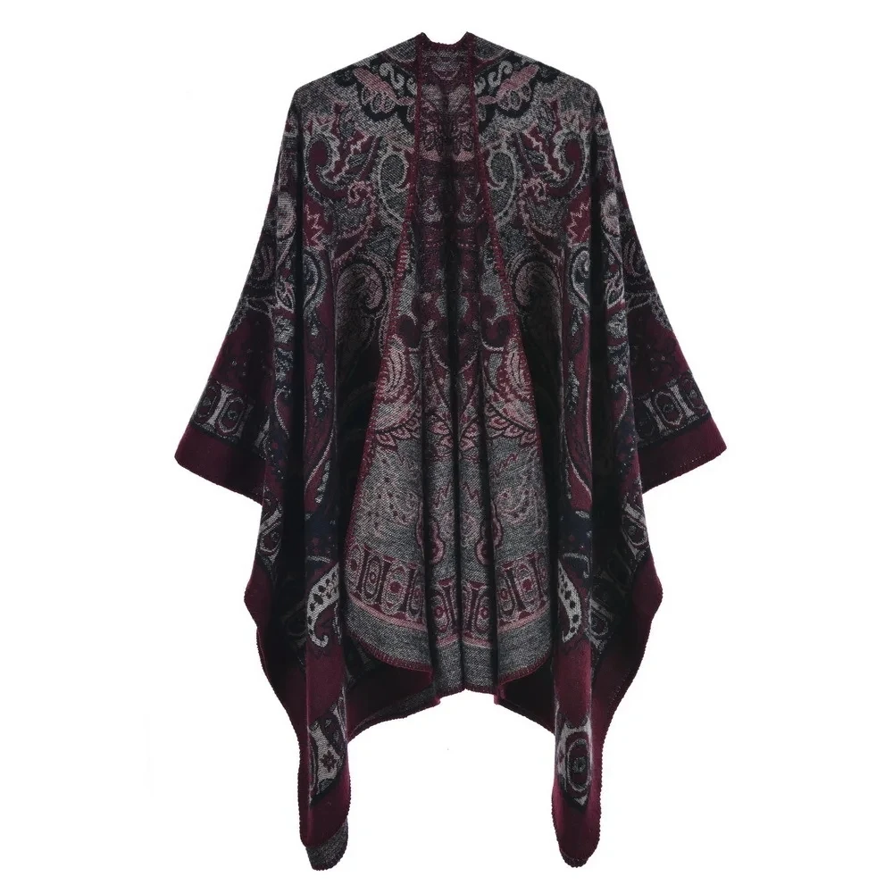 

Imitation Cashmere Women's Printing Knitted Shawl Double Sided Shawl Poncho Lady Capes Purple Cloaks