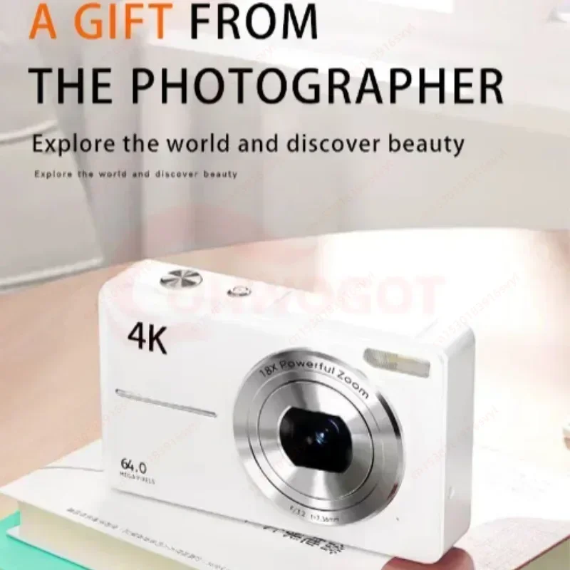 4K HD 64M Pixels Mini Digital Camera with 2.4 Inch Screen Student Digital Cam Auto Focus 18x Zoom Photography Outdoor Travel 3