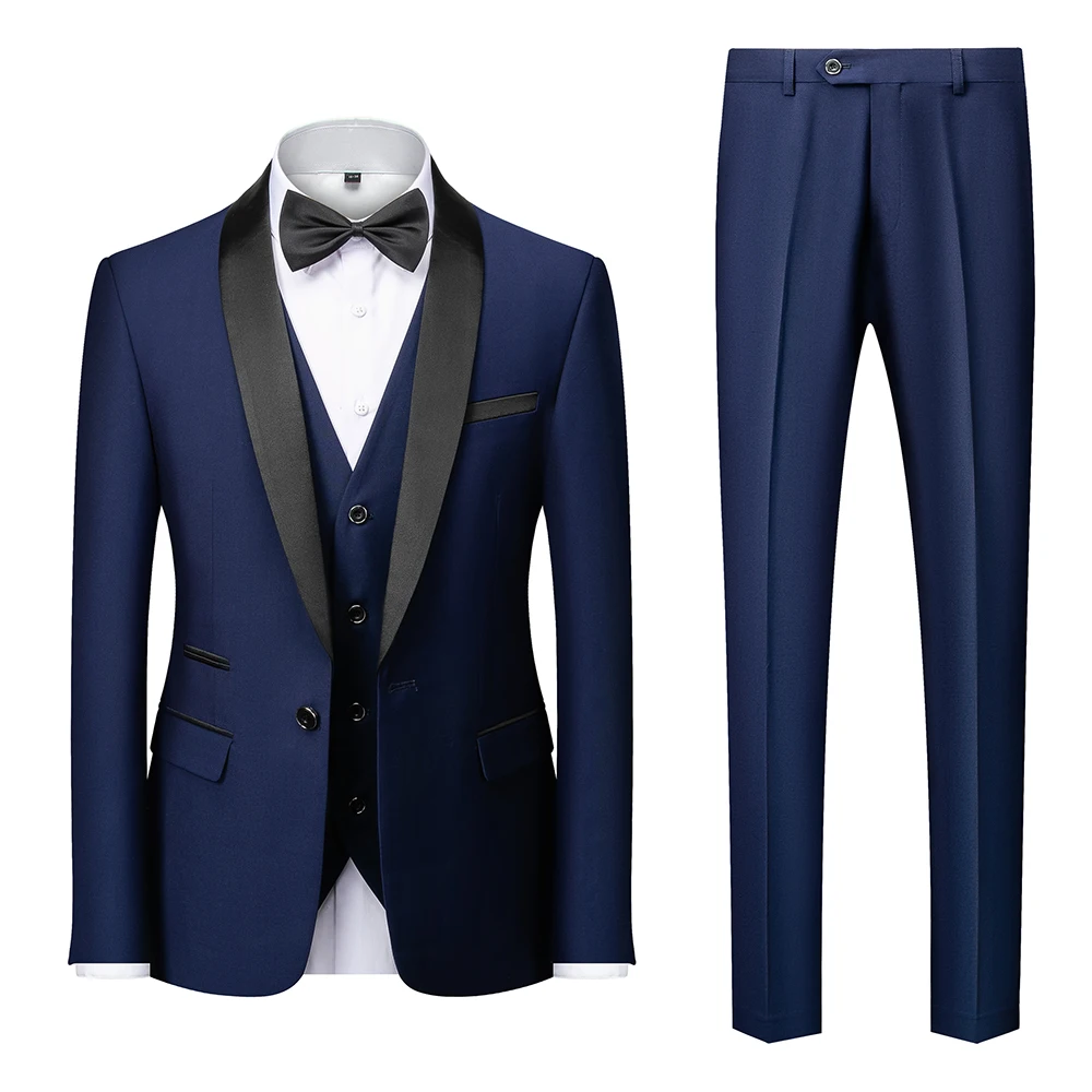 Men Mariage Color Block Collar Suits Jacket Trousers Waistcoat Male Business Casual Wedding Blazers Coat Vest Pants 3 Pieces Set