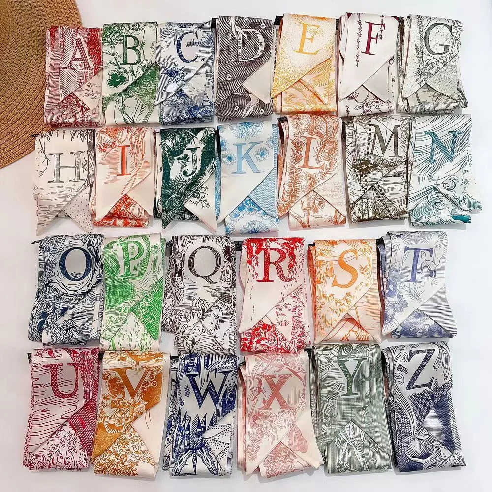 

1pc 26 English Letters Hair Ribbon for Women Fashion All-match Double-sided Hairband Neckerchief Handbag Ribbon Scarf