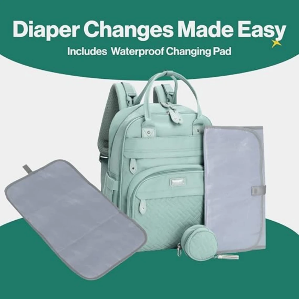 Roll over image to zoom in BabbleRoo Sage Green Unisex Baby Essentials Backpack-Spacious Diaper Bag with Changing Pad, Stroll