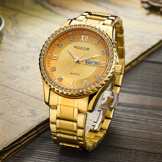 New Golden Luxury Quartz Men Watches Gold Bracelet Wrist Watches Casual Steel Fashion Quartz Watch Waterproof Wrist Watch 1