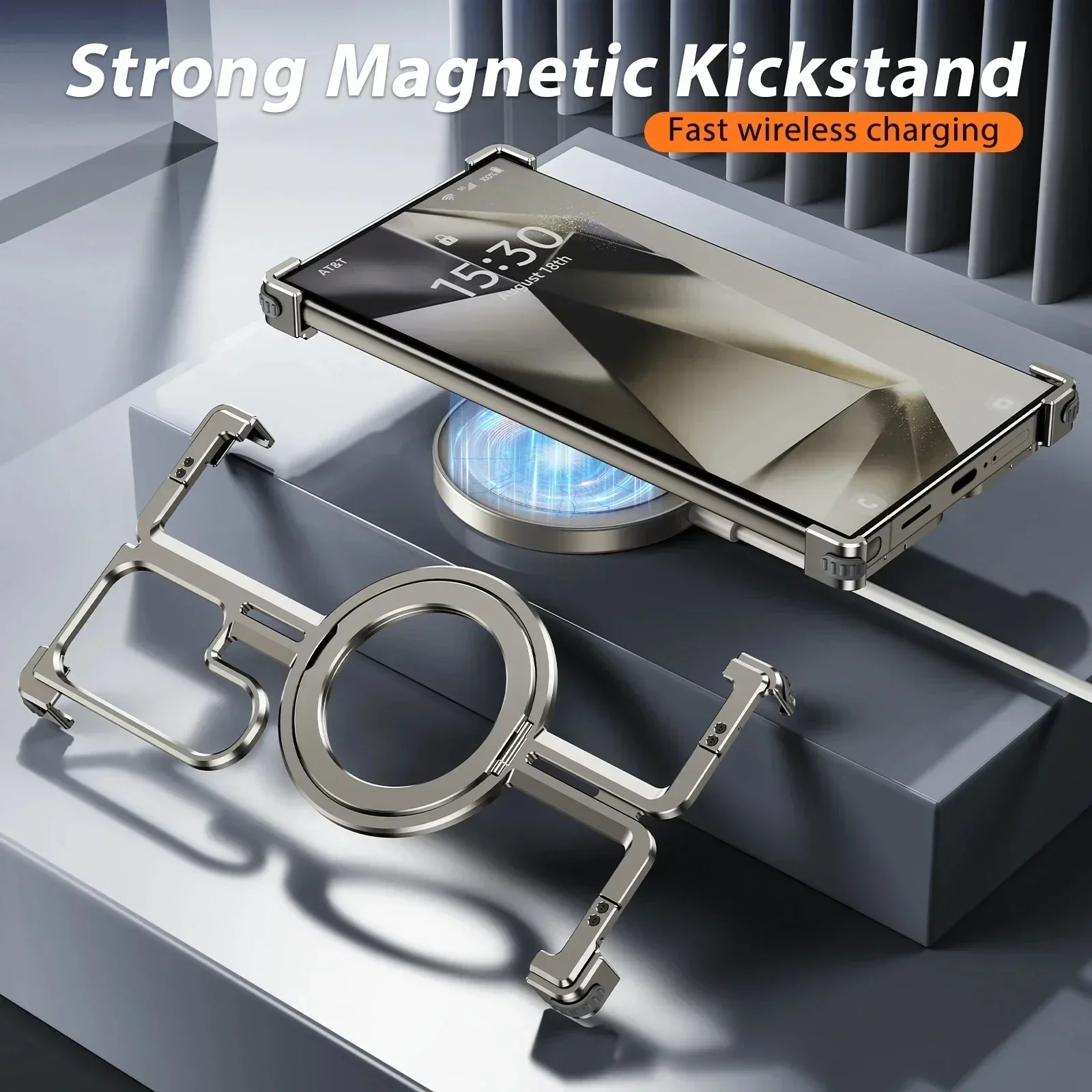 For Samsung Galaxy S23 S24 Ultra Case Titanium Aluminum Alloy Magnetic Ring Stand Phone Cases Metal Bumper With Ring Stand Cover