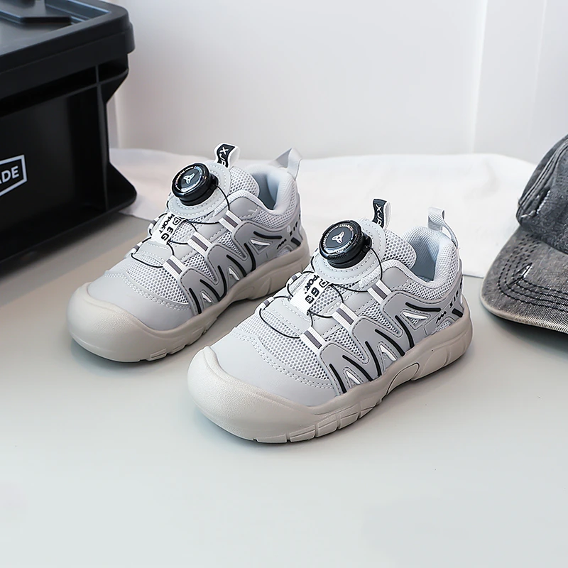 Boys Girls Tennis Shoes Toes Capped Breathable Kids Casual Shoes Rotating Button 2025 Autumn New Children Sports Shoes Soft Sole